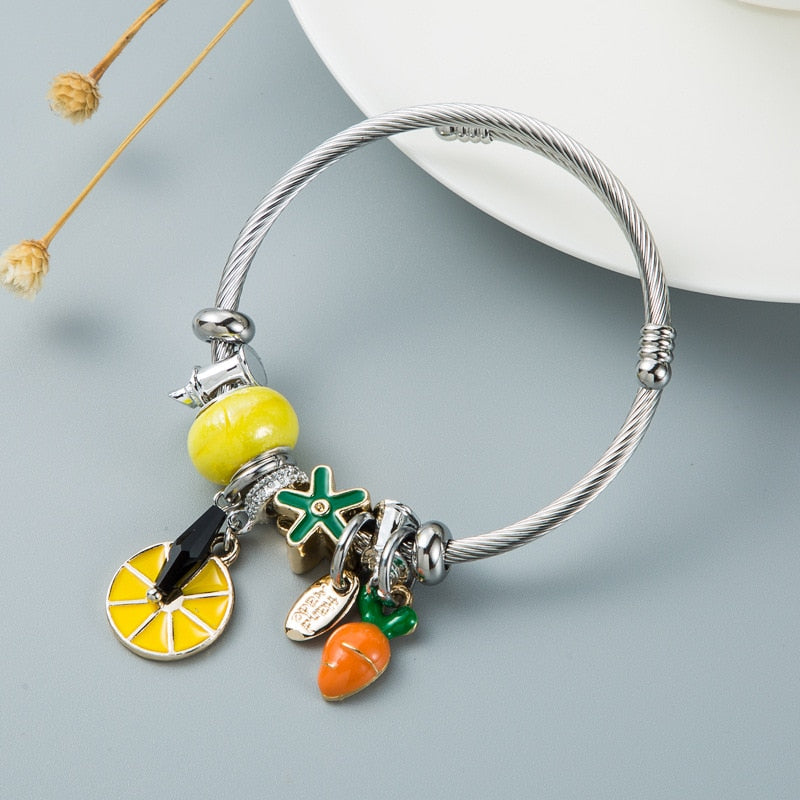 Pineapple & Lemon Charm Pendant Bracelets