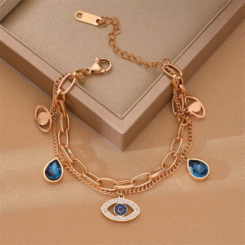 Evil Eye Teardrop Layered Pendant Necklace