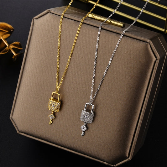 Crystal Lock Key Pendant Necklaces