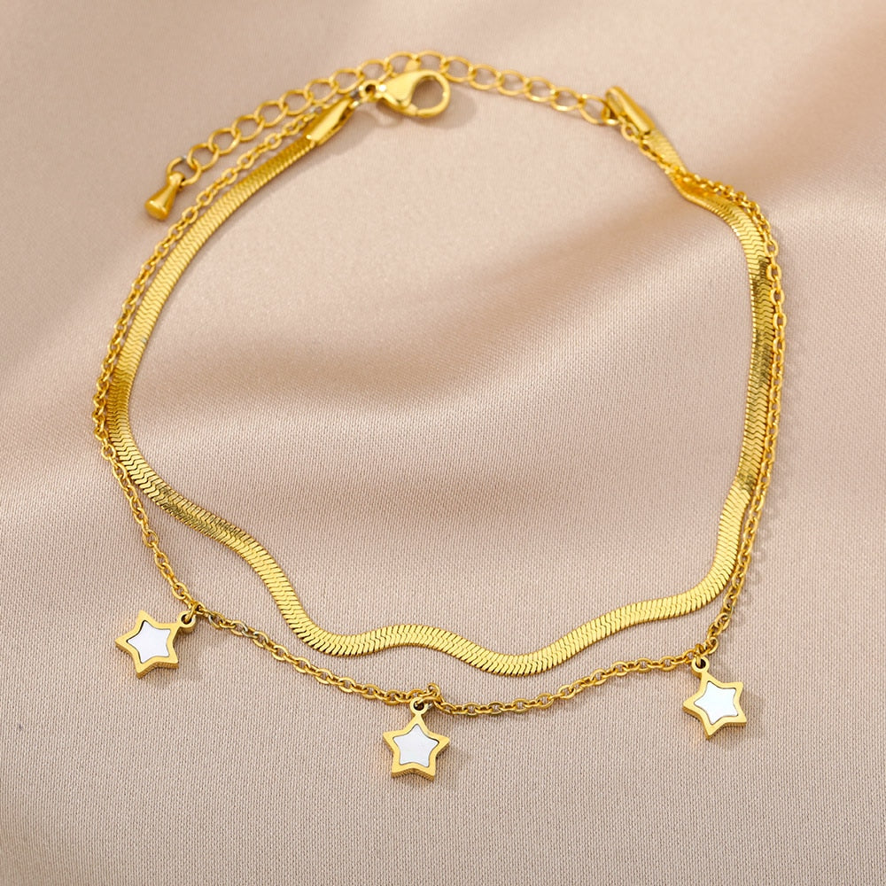 Starred Snake Chain Gold Anklet