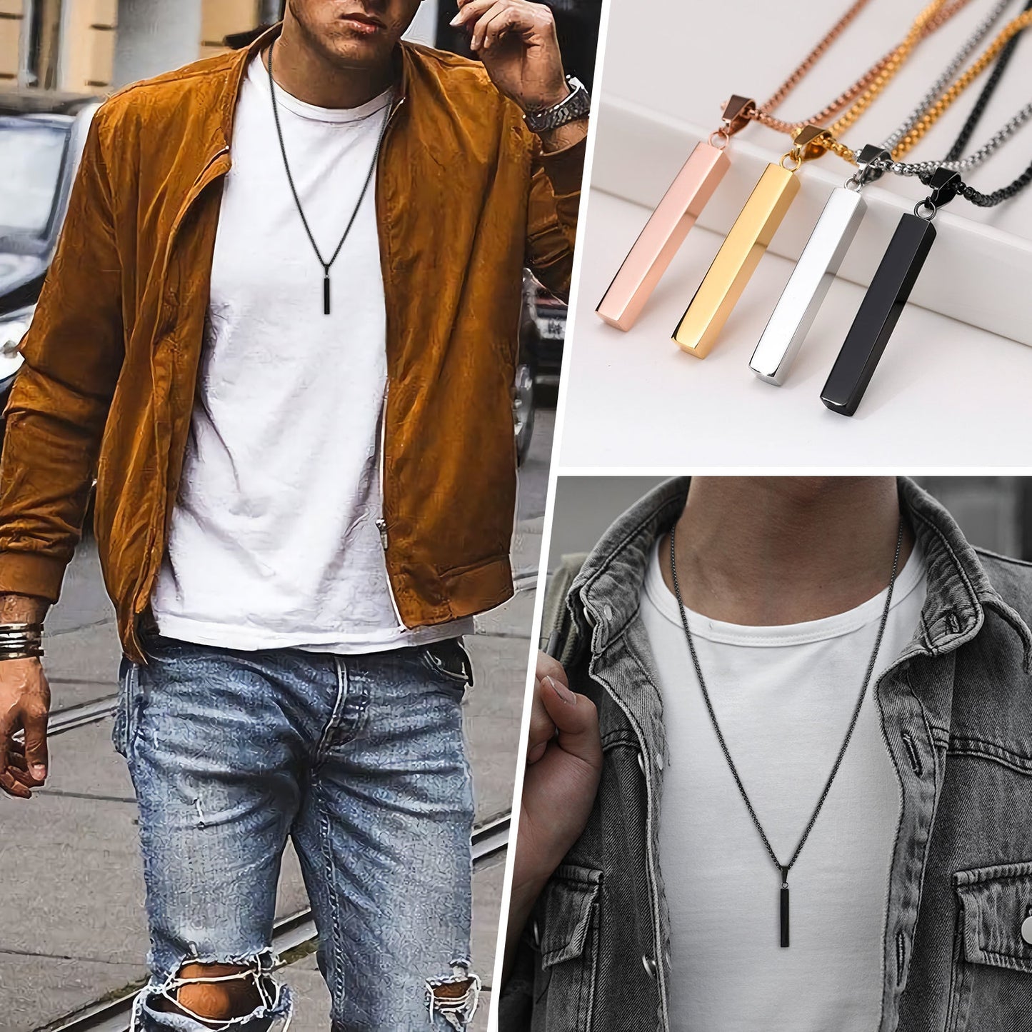 Rectangle Bar Pendant Necklaces