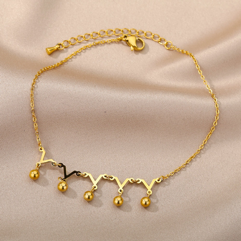 Crowned Beads Gold Anklet