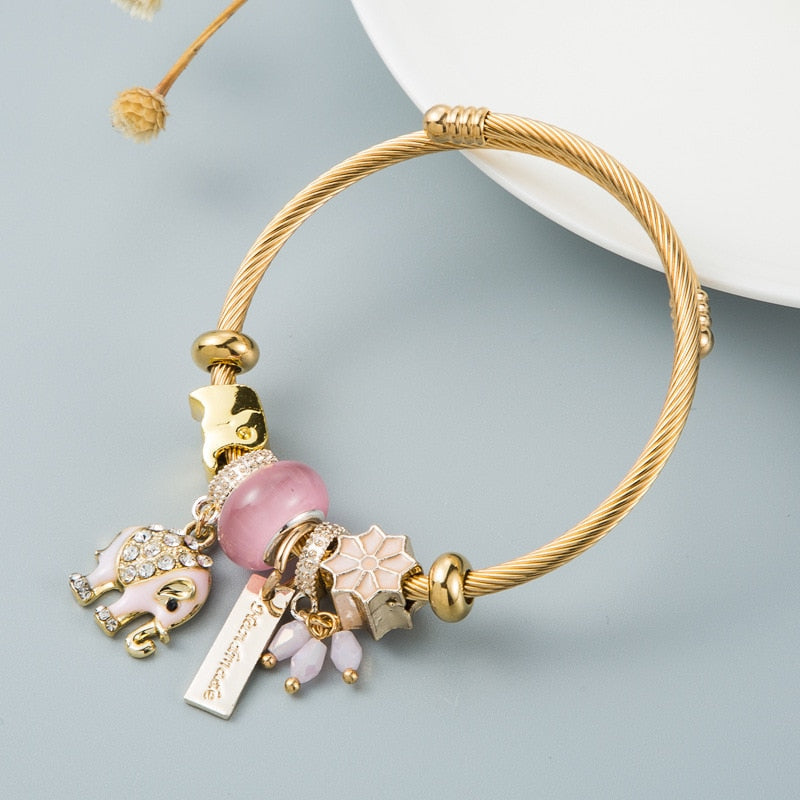 Elephant Charm Pendant Bracelet