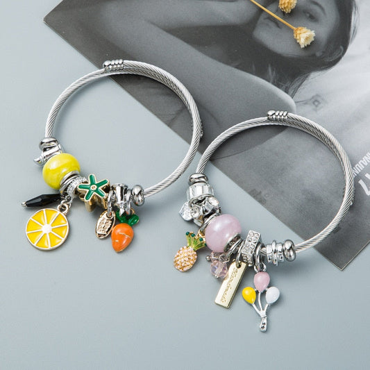 Pineapple & Lemon Charm Pendant Bracelets