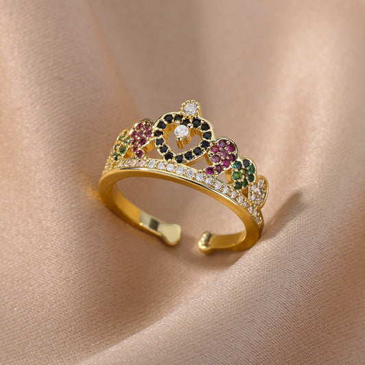 Multi-Gemstone Crown Gold Ring