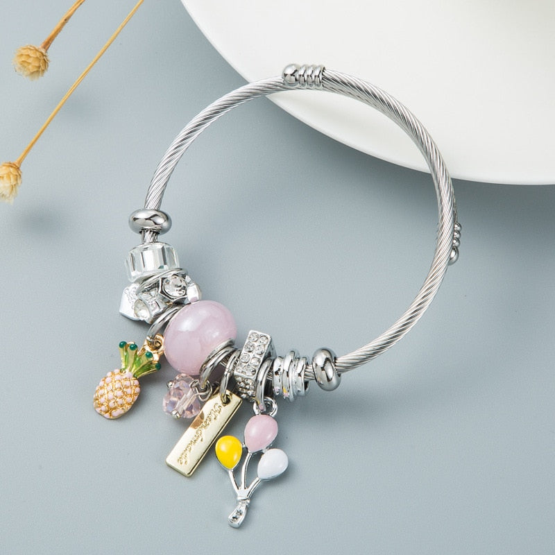 Pineapple & Lemon Charm Pendant Bracelets