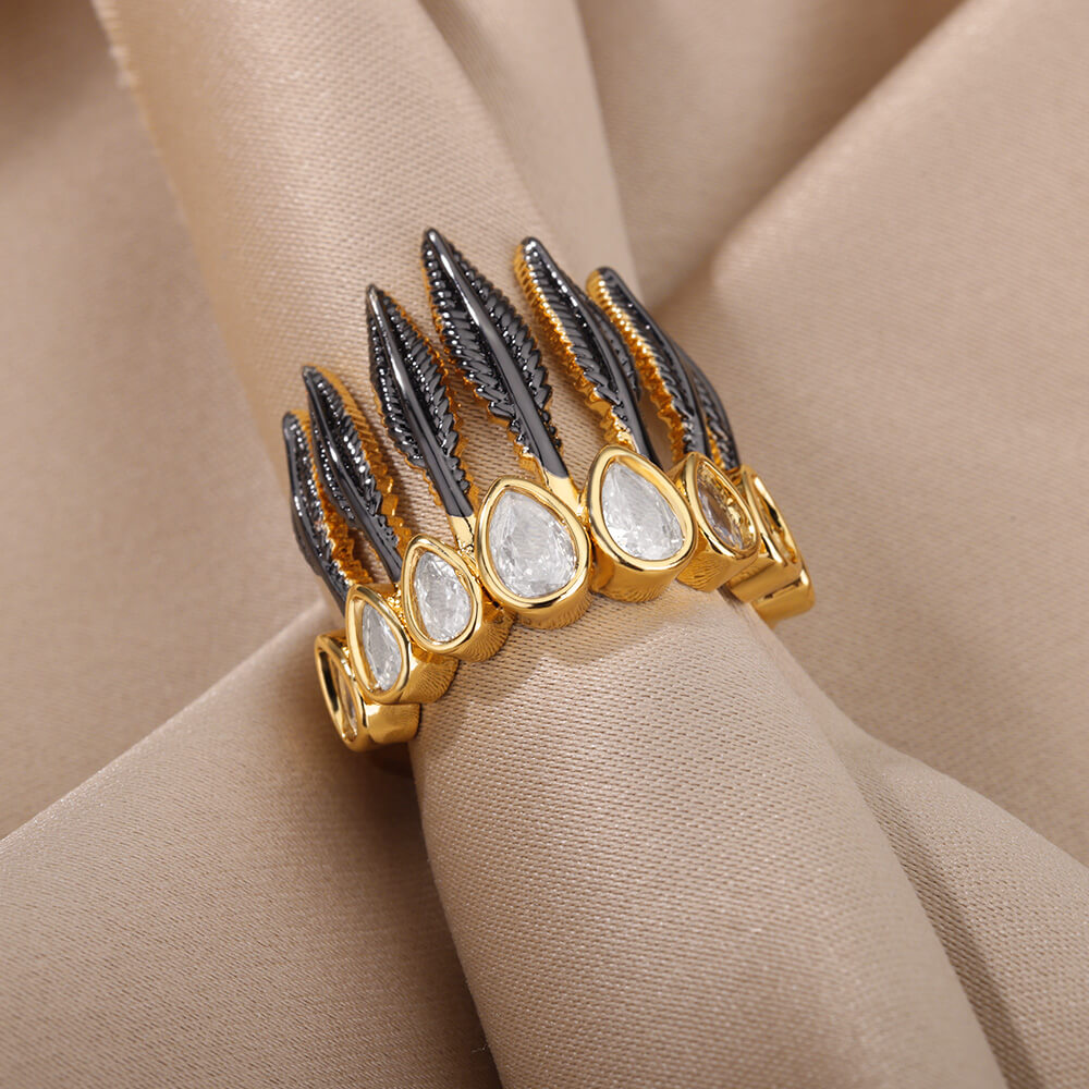 Black Feather Crown Gold Ring