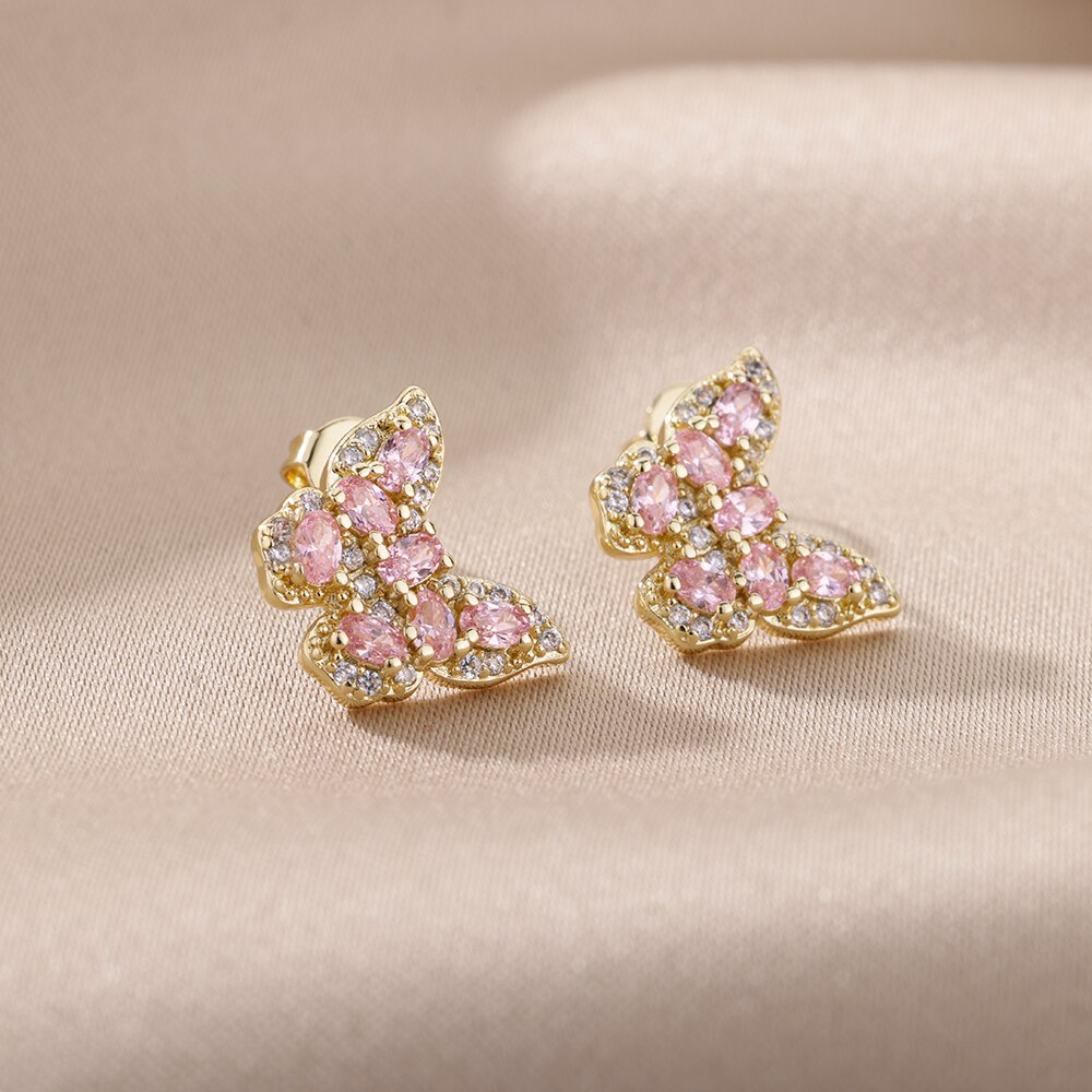 Crystal Butterfly Stud Gold Earrings