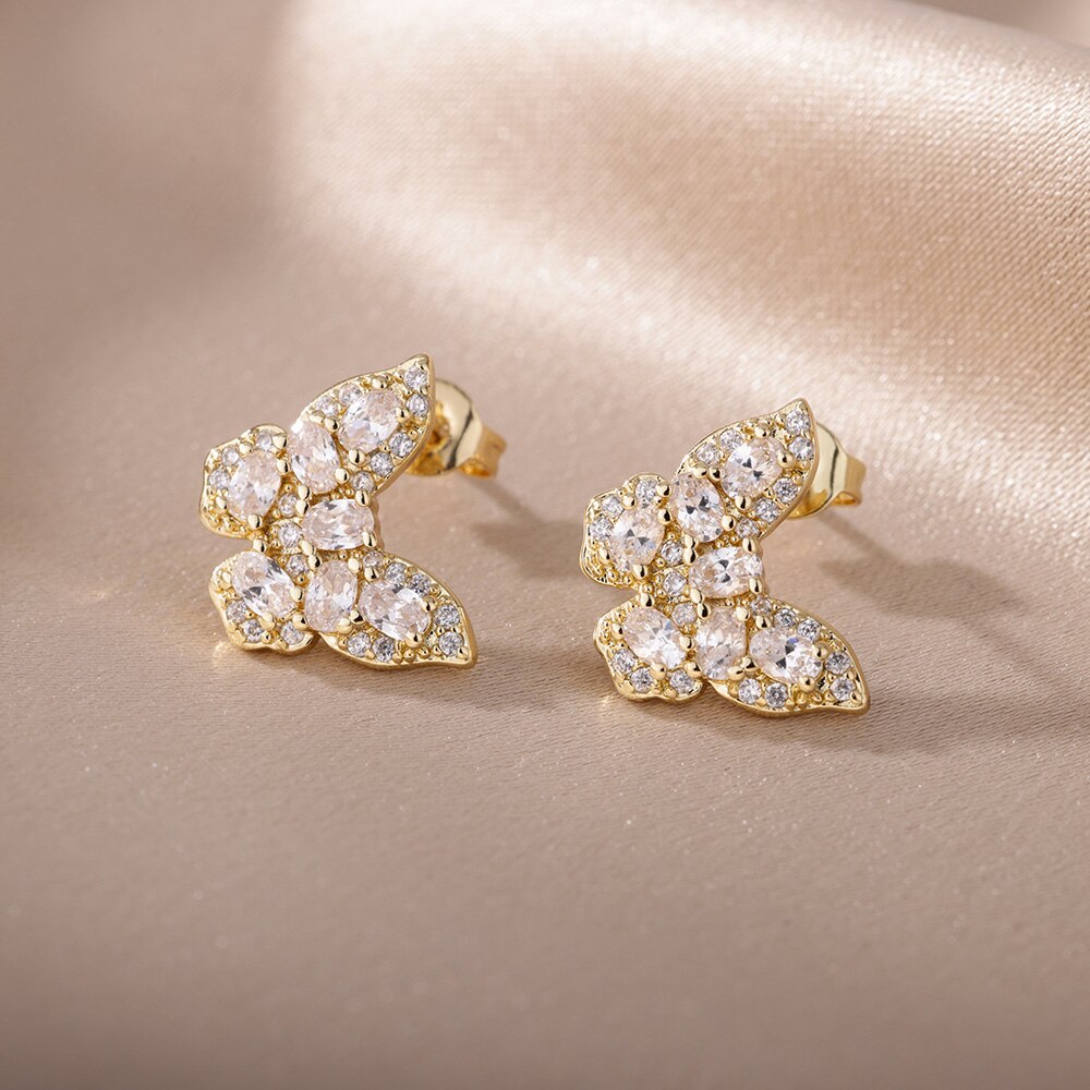 Crystal Butterfly Stud Gold Earrings